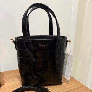 Saint Laurent Black Croc Mini Tote